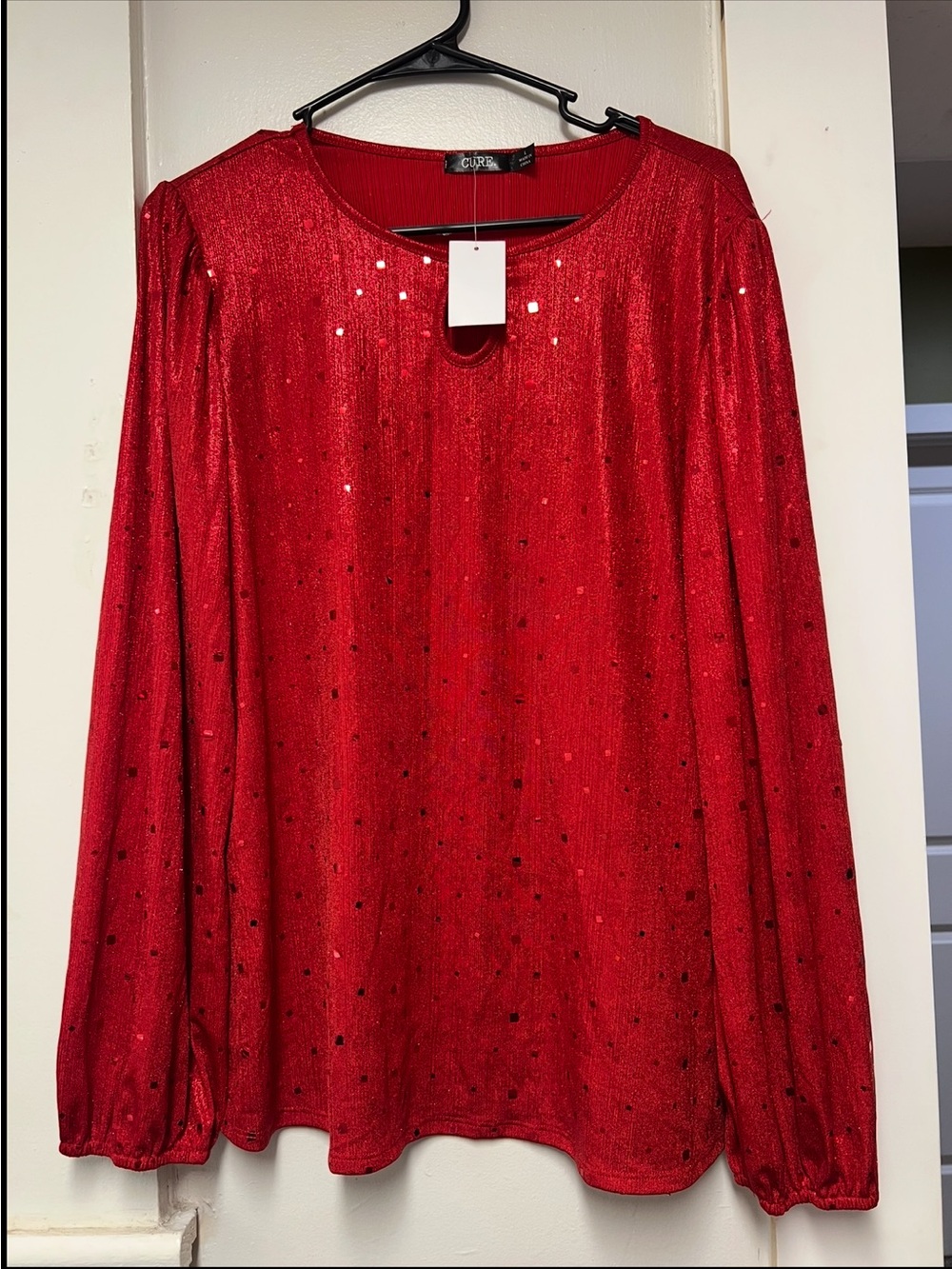 Curb Red Sequin Long-Sleeve Women's Top